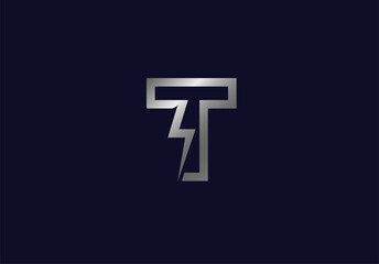 Initial T Power lightning thunder Logo. letter G and thunder bolt icon combination isolated on dark background, Logo Design Template element, vector illustration - obrazy, fototapety, plakaty