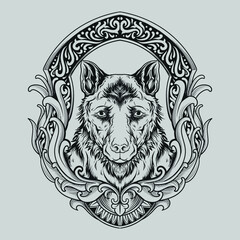tattoo and t shirt design black and white hand drawn illustration dog engraving ornament