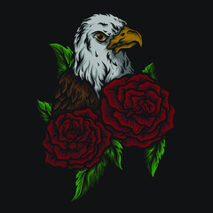 artwork illustration and t shirt design eagle and rose
