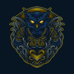 artwork illustration and t shirt design owl engraving ornament