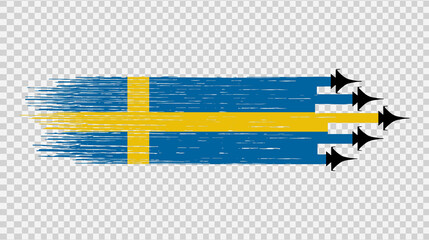 Sweden flag with military fighter jets isolated  on png or transparent ,Symbols of Sweden,template for banner,card,advertising,poster, vector,top gold medal  winner sport country