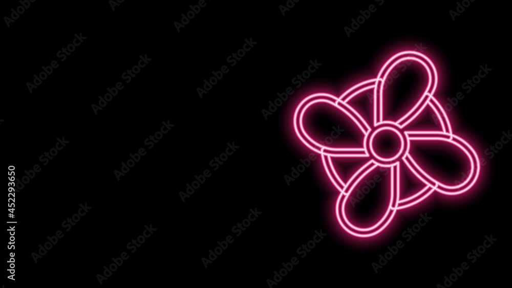 Sticker glowing neon line boat propeller, turbine icon isolated on black background. 4k video motion graphic