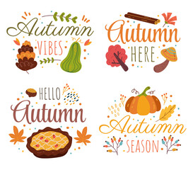 Hello autumn decorative label isolated design element