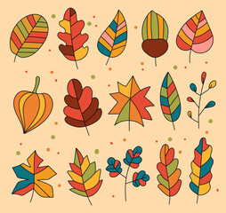 Autumn fall forest leaves design element isolated set