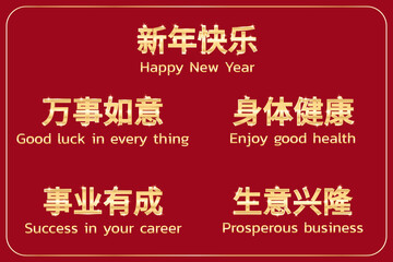 Chinese Good Words to wish someone well by gold letters