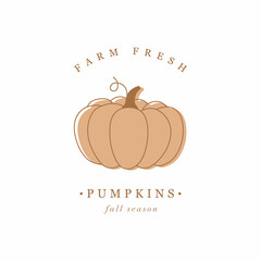Simple modern pumpkin emblem in pastel colors. Fresh Farm pumpkins concept. Vector illustration. - 452295274