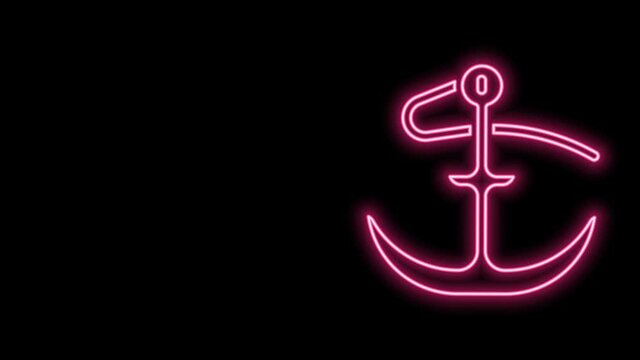 Glowing neon line Anchor icon isolated on black background. 4K Video motion graphic animation