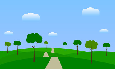 nature illustration landscape with trees and clouds