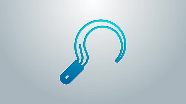 Blue line Sickle icon isolated on grey background. Reaping hook sign. 4K Video motion graphic animation