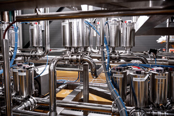 Pipes and fittings at a craft modern brewery