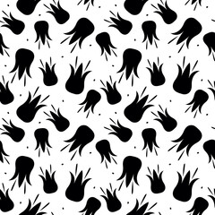 Contemporary seamless pattern with abstract flowers and tropical leaves. Summer print.