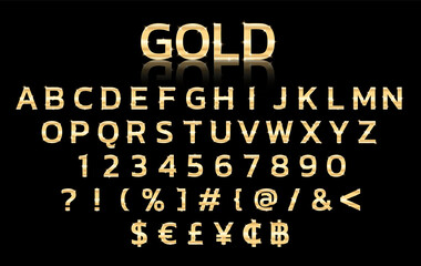 Fototapeta na wymiar Gold alphabet, numbers and symbols