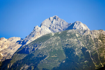 Fototapeta premium view to the peaks of the triglav mountain in slovenia