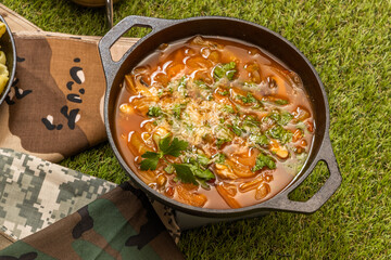 アウトドア料理　Outdoor lunch at the cottage