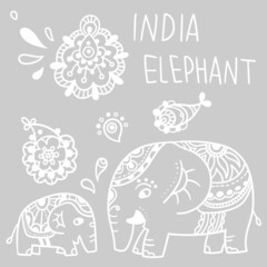 Vector hand draw India elephant. India style illustration. stock illustration