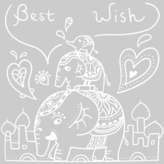 Vector hand draw India elephant. India style illustration. stock illustration