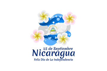 Translation: September 15, Nicaragua, Happy Independence day. Happy Independence Day of Nicaragua vector illustration. Suitable for greeting card, poster and banner.
