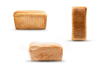 Three loaf of delicious sliced white bread, taken from different angles. isolate on a white...