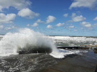 waves crashing on rocks