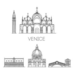 Venice vacation icons set. Vector icons set