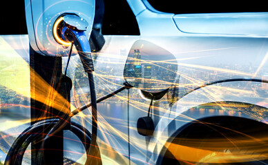 EV charging station for electric car in concept of green energy and eco power produced from...