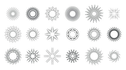 Set Abstract Collection Starburst Sunburst Sunset Black Line Doodle Design Elements Bursting Rays Sunrise Light Radiant Spark Vector Design Style