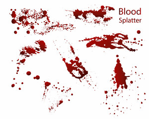 Set of different dripping blood splashes,collection of dripping drops and blood paint splatter marks on white background,Halloween blood vector concept