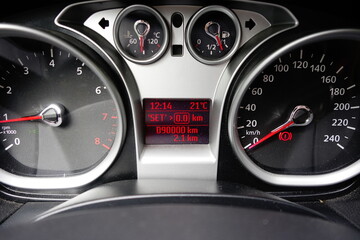 90k km car dashboard odometer reading