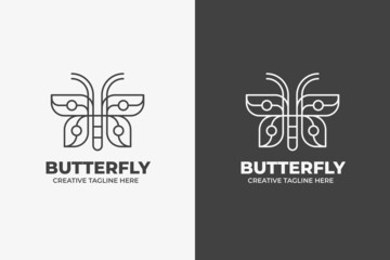 Butterfly Black and White Geometric Monoline Logo
