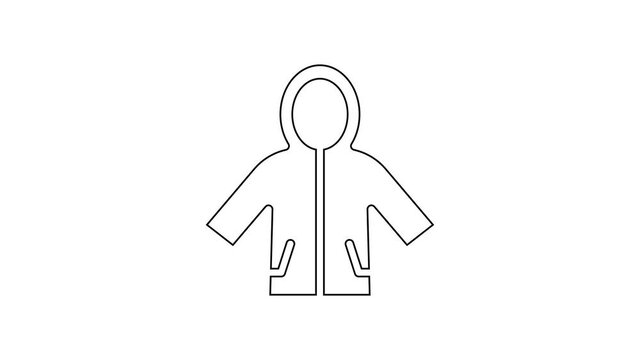 Black line Raincoat icon isolated on white background. 4K Video motion graphic animation