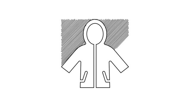 Black line Raincoat icon isolated on white background. 4K Video motion graphic animation