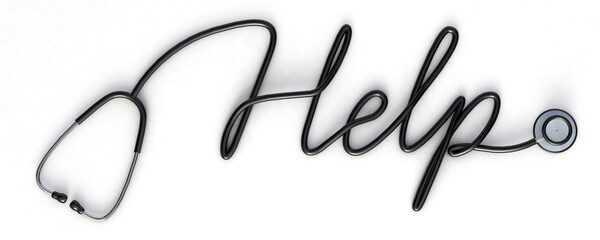 Help word made from Stethoscope. Medical and Health care concept. 3d illustration.