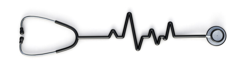 Heart rate graph or heart beat line made from Stethoscope. Medical and Health care concept. 3d illustration.