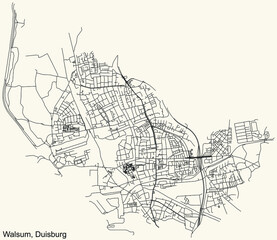 Fototapeta na wymiar Black simple detailed street roads map on vintage beige background of the quarter Walsum district of Duisburg, Germany