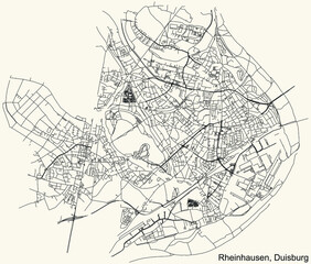 Black simple detailed street roads map on vintage beige background of the quarter Rheinhausen district of Duisburg, Germany