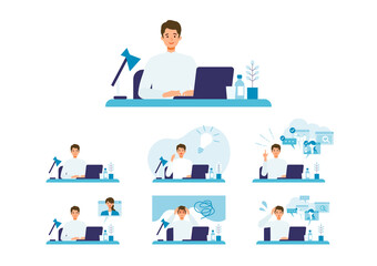 Telecommuting concept. Vector illustration of people having communication via telecommuting system.