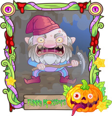cartoon evil cave gnome, funny illustration