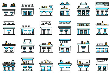 Bar counter icons set. Outline set of bar counter vector icons thin line color flat on white