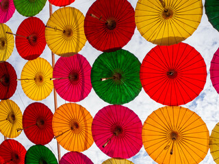 Fototapeta na wymiar The Colorful umbrellas Street decoration background.