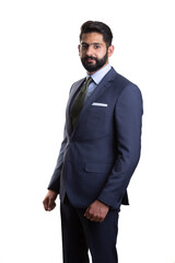 A young man wearing suit on a white background