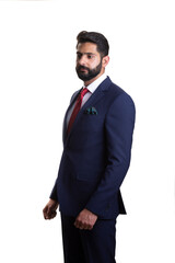 A young man wearing suit on a white background