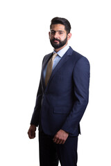 A young man wearing suit on a white background