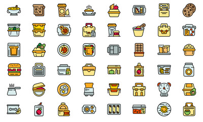 School breakfast icons set. Outline set of school breakfast vector icons thin line color flat on white