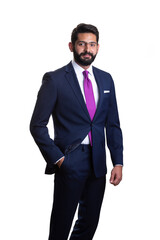 A young man wearing suit on a white background