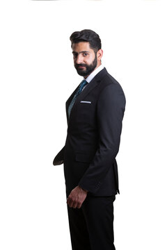 A young man wearing suit on a white background