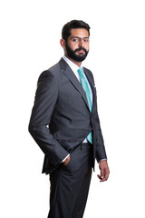 A young man wearing suit on a white background