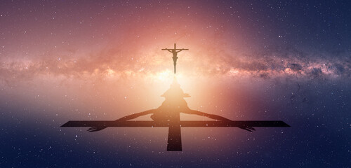 Jesus on the cross over the Milky way galaxy " Elements of this image furnished by NASA"