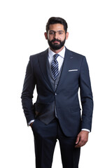 A young man wearing suit on a white background