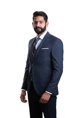 A young man wearing suit on a white background