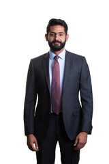 A young man wearing suit on a white background